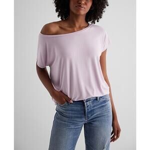 Express Light Pink Short Sleeve Medium Top Women Loose Fit Wide Neck Soft Tee